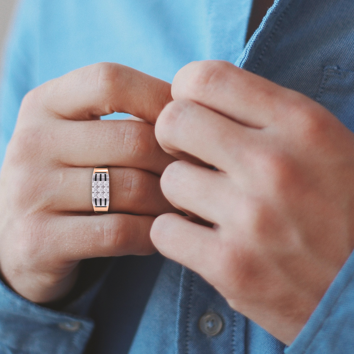 Elegant Two-Tone Cluster Diamond Men's Ring